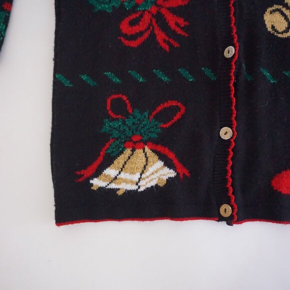Vintage Style Studio Black Christmas Ornament Bell Stocking Holiday Cardigan M - Picture 6 of 11